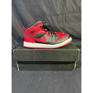 NIKE AIR JORDAN 1 MID (TD) 2020 "BANNED" BLACK-GYM RED-WHITE 640735074 Size  9C